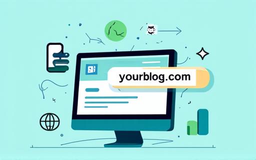 Graphic showing a custom domain name pointing to an Inzuas blog.